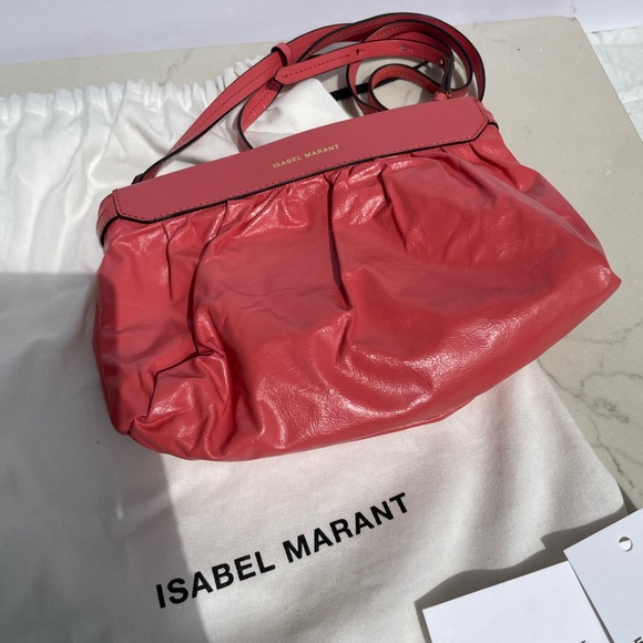 ISABEL MARANT Luzes Mini Gathered Soft Leather Shoulder Bag Apricot Pink $590 - Picture 8 of 12
